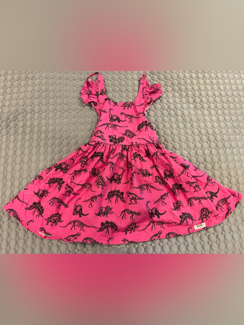 Worthy Threads Hot Pink Dinosaur Print Tie Ruffle-Strap Twirl Dress Low Sz 5Y